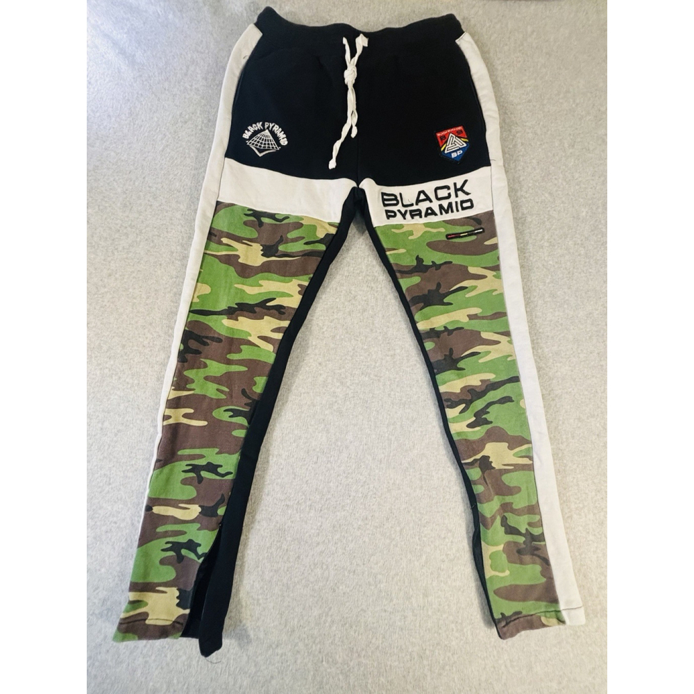 Black Pyramid Joggers Mens Large Camo Graphic Track Pants Streetwear
